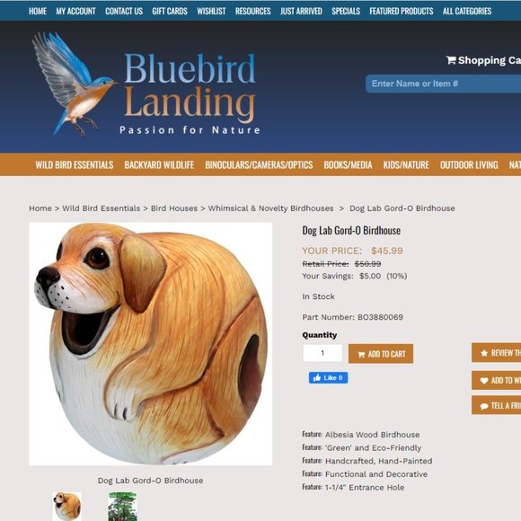 NWOT Bluebird Landing Gord -O Bird house, Labrador dog bird house - Picture 1 of 5